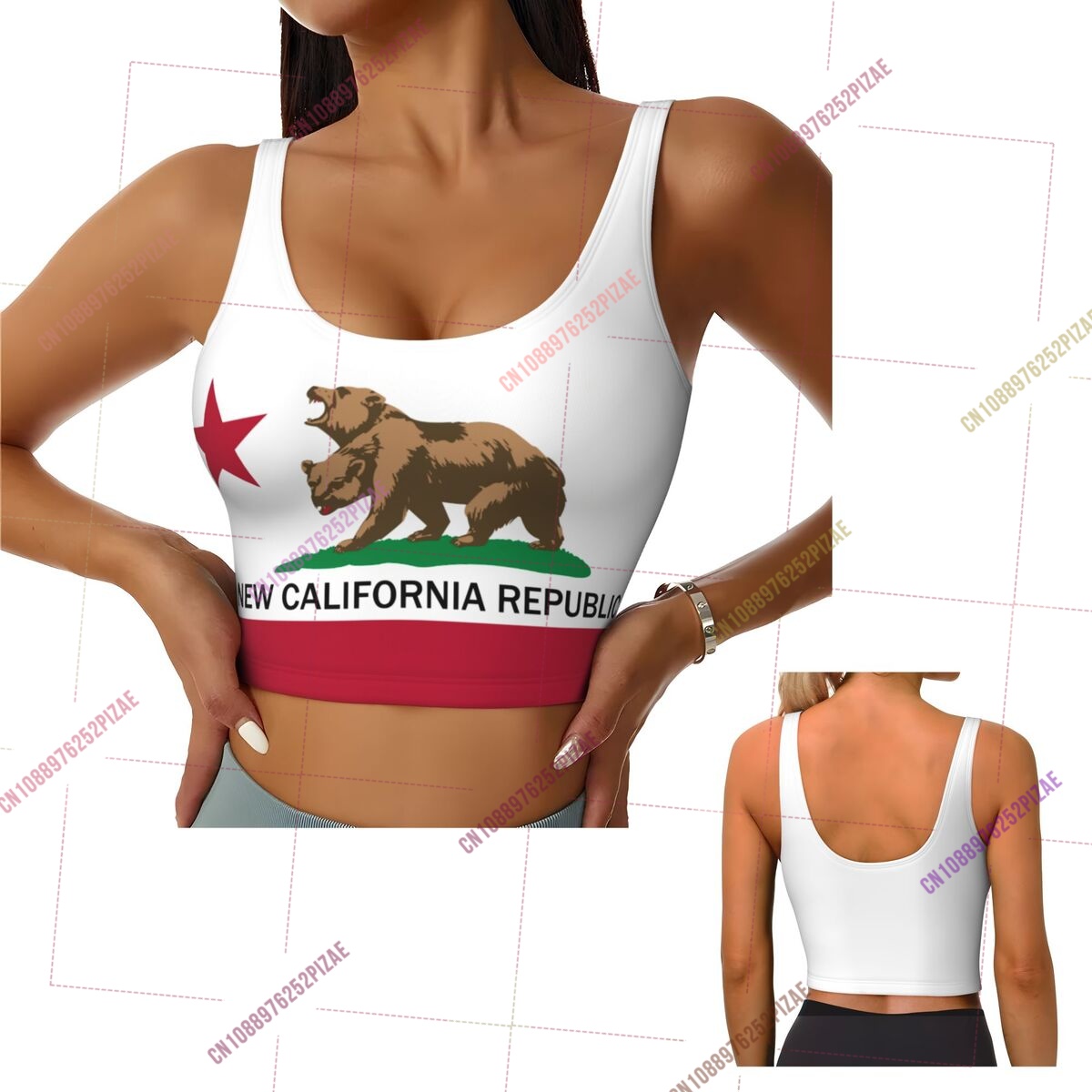 Yoga Fitness California - Biustonosz sportowy damski z flagą Kalifornii