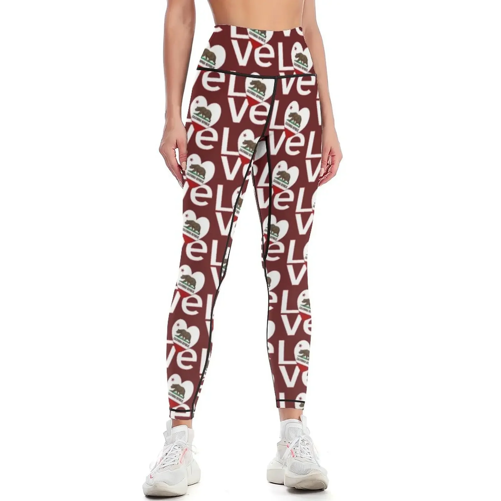 Yoga Fitness California - Czerwono-białe legginsy California LOVE, damskie spodnie