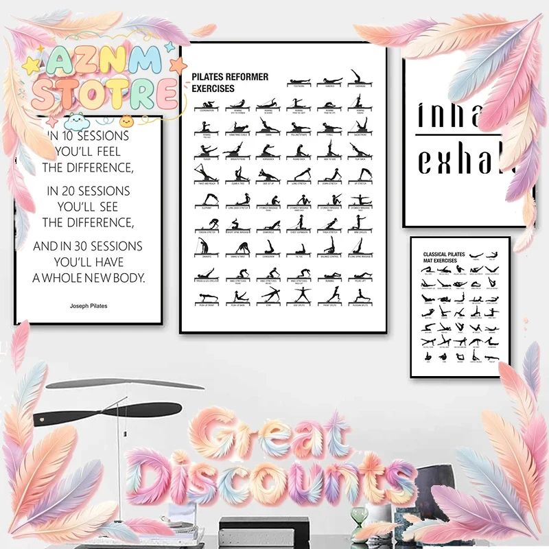 Yoga Fitness Gifts - Plakat z tabelą ćwiczeń pilatesu, obrazy
