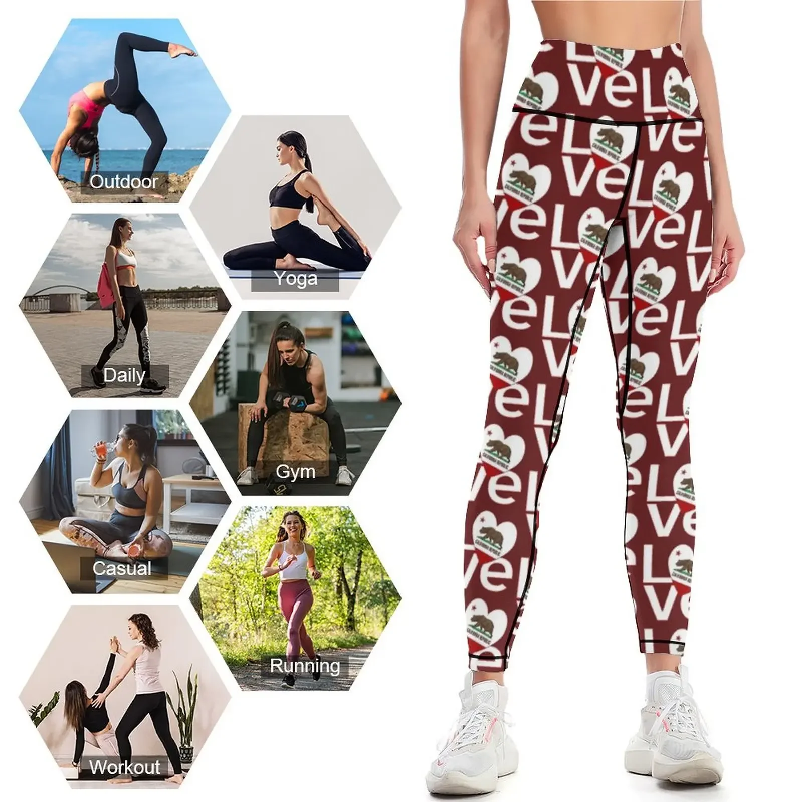 Czerwono-białe legginsy Califo – Yoga Fitness California recenzja i cena